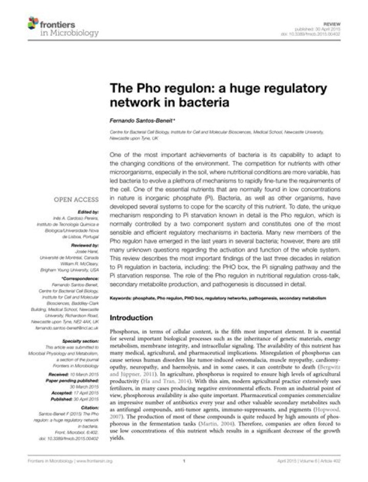 The Pho regulon: a huge regulatory network in bacteria - ePrints